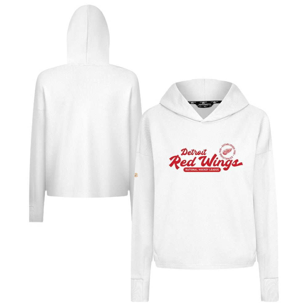 Detroit Red Wings Levelwear Women's Sweet Monument Tri-Blend Cropped Pullover Hoodie - White | NHL Clearance