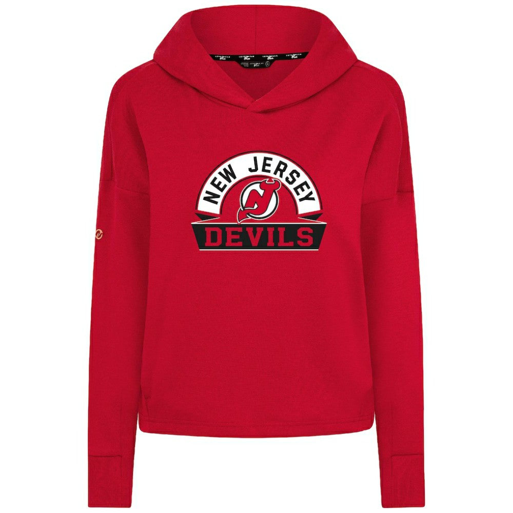 New Jersey Devils Levelwear Women's Sweet Banner Arch Tri-Blend Cropped Pullover Hoodie - Red | NHL Clearance