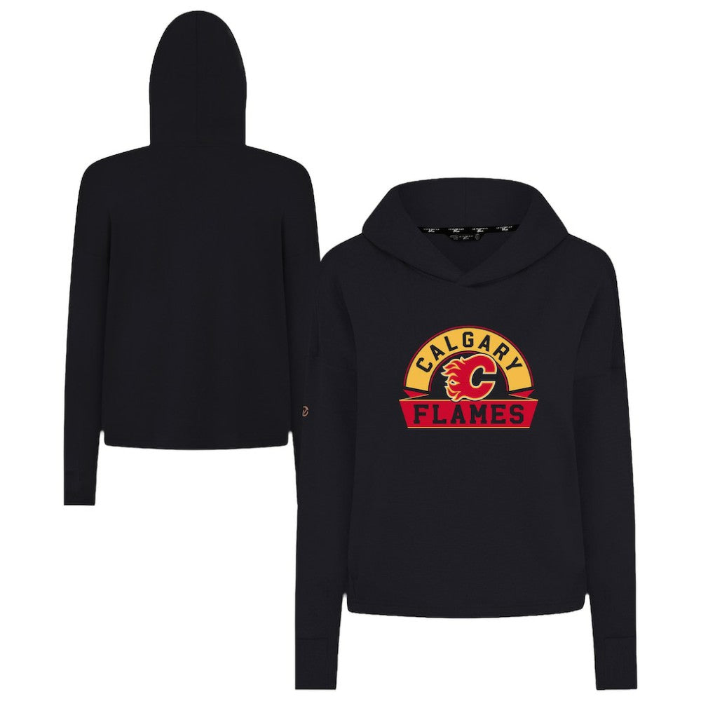 Calgary Flames Levelwear Women's Sweet Banner Arch Tri-Blend Cropped Pullover Hoodie - Black | NHL near me