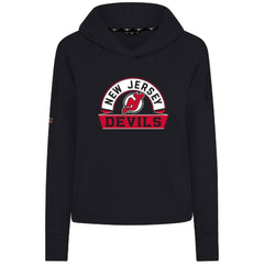 New Jersey Devils Levelwear Women's Sweet Banner Arch Tri-Blend Cropped Pullover Hoodie - Black | NHL Lifestyle