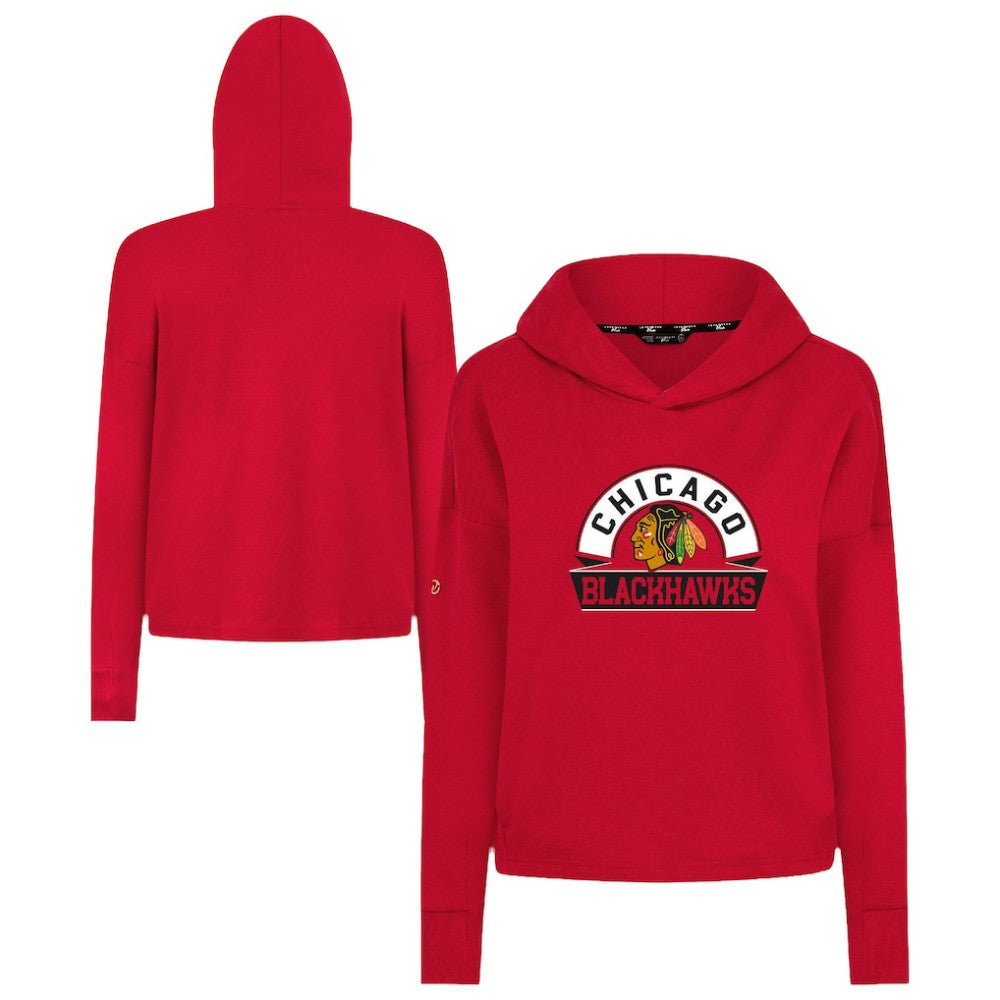 Chicago Blackhawks Levelwear Women's Sweet Banner Arch Tri-Blend Cropped Pullover Hoodie - Red | NHL discount