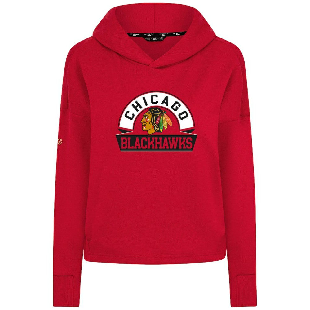 Chicago Blackhawks Levelwear Women's Sweet Banner Arch Tri-Blend Cropped Pullover Hoodie - Red | NHL discount