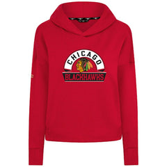 Chicago Blackhawks Levelwear Women's Sweet Banner Arch Tri-Blend Cropped Pullover Hoodie - Red | NHL discount