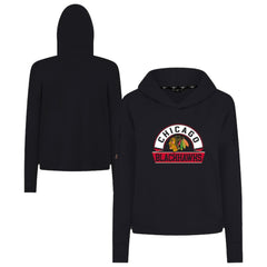 Chicago Blackhawks Levelwear Women's Sweet Banner Arch Tri-Blend Cropped Pullover Hoodie - Black | NHL discount
