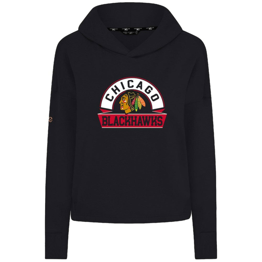 Chicago Blackhawks Levelwear Women's Sweet Banner Arch Tri-Blend Cropped Pullover Hoodie - Black | NHL discount