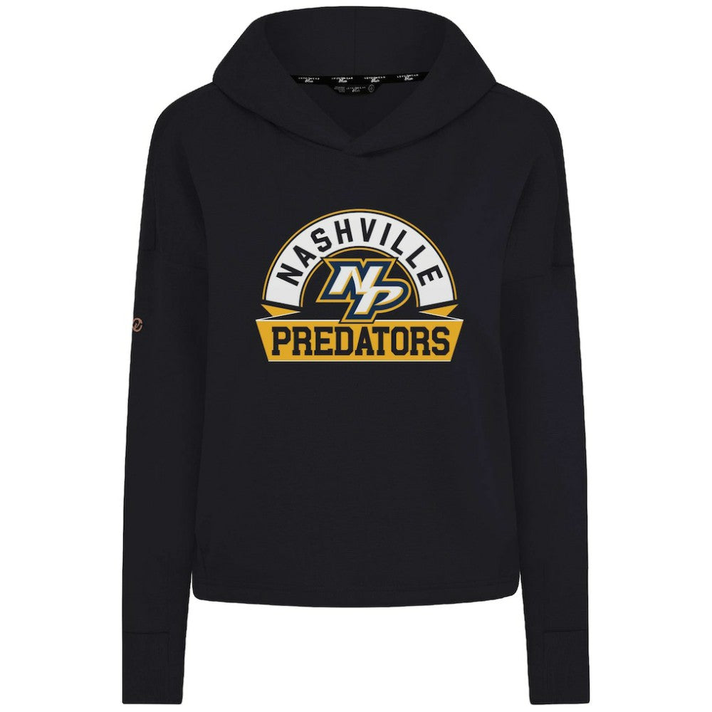 Nashville Predators Levelwear Women's Sweet Banner Arch Tri-Blend Cropped Pullover Hoodie - Black | NHL near me