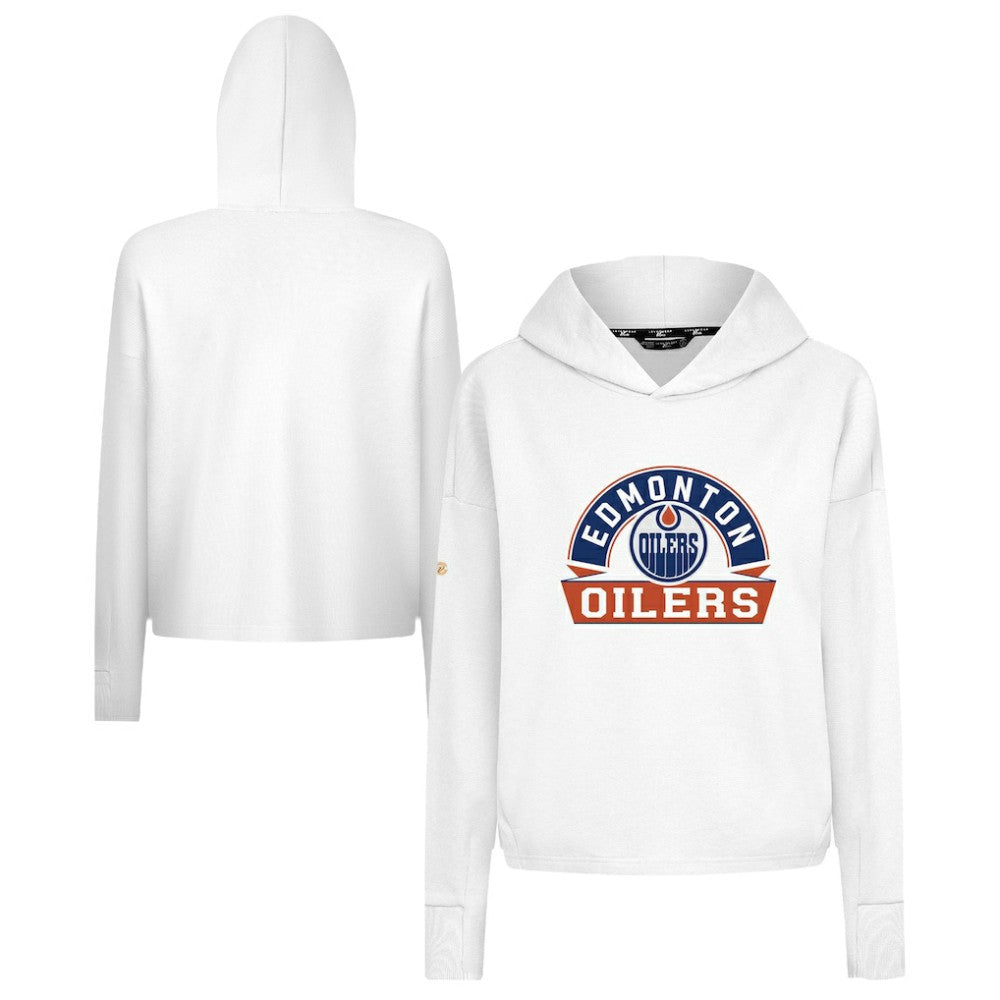Edmonton Oilers Levelwear Women's Sweet Banner Arch Tri-Blend Cropped Pullover Hoodie - White | NHL near me