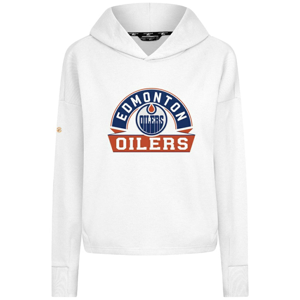 Edmonton Oilers Levelwear Women's Sweet Banner Arch Tri-Blend Cropped Pullover Hoodie - White | NHL near me