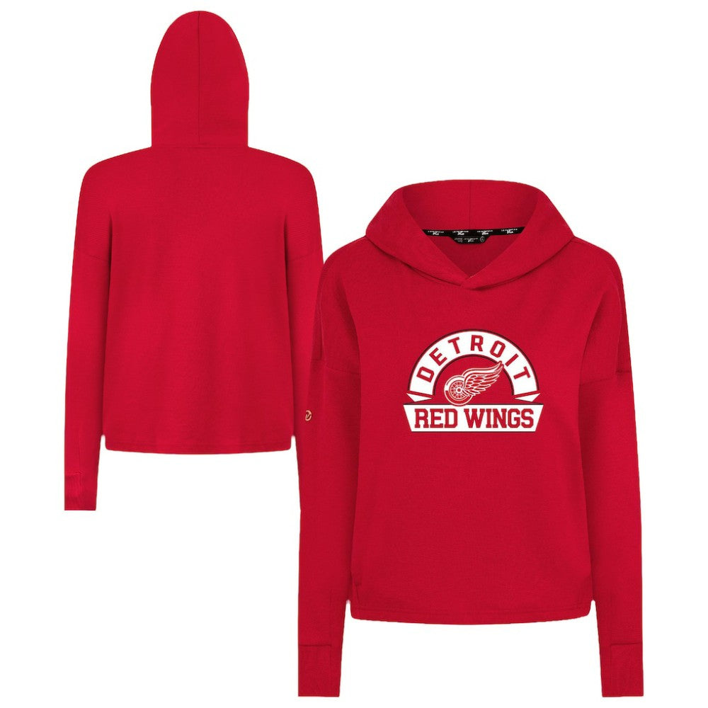 Detroit Red Wings Levelwear Women's Sweet Banner Arch Tri-Blend Cropped Pullover Hoodie - Red | NHL Clearance
