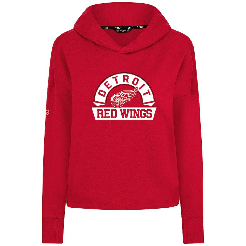 Detroit Red Wings Levelwear Women's Sweet Banner Arch Tri-Blend Cropped Pullover Hoodie - Red | NHL Clearance