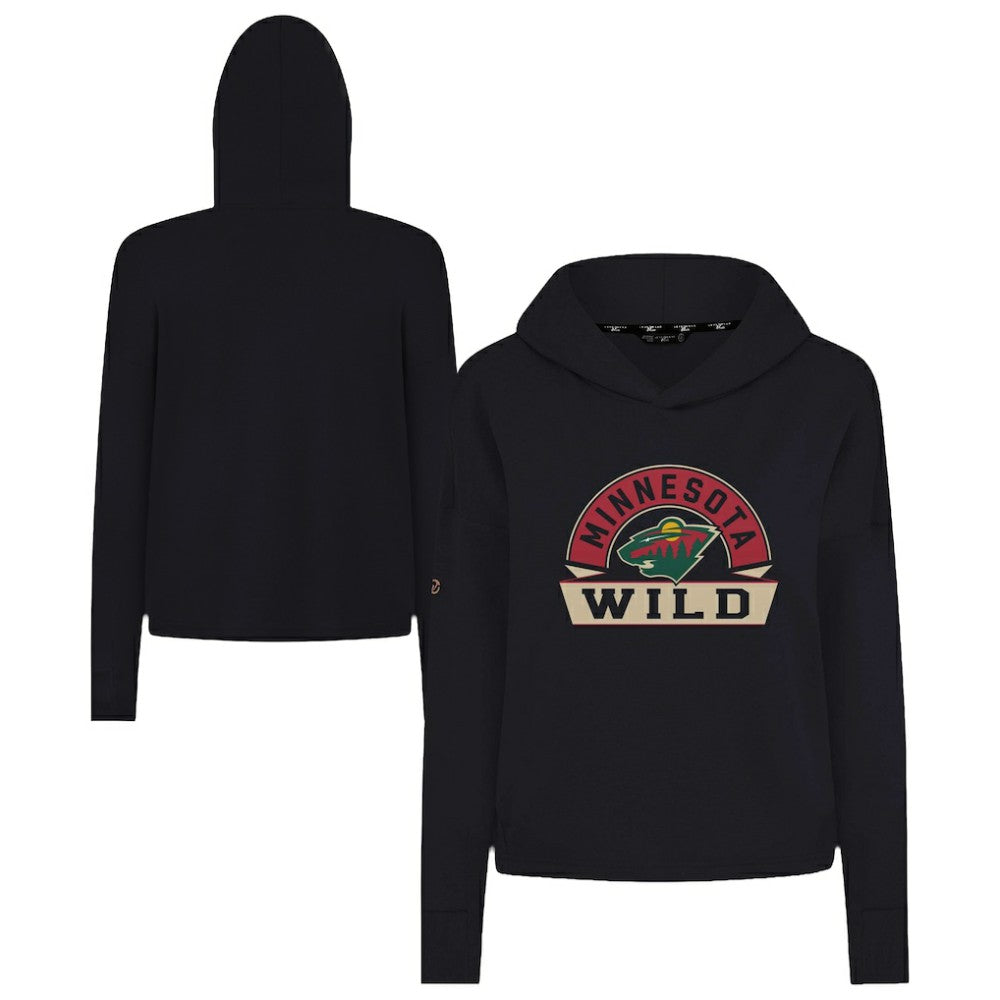 Minnesota Wild Levelwear Women's Sweet Banner Arch Tri-Blend Cropped Pullover Hoodie - Black | NHL Clearance