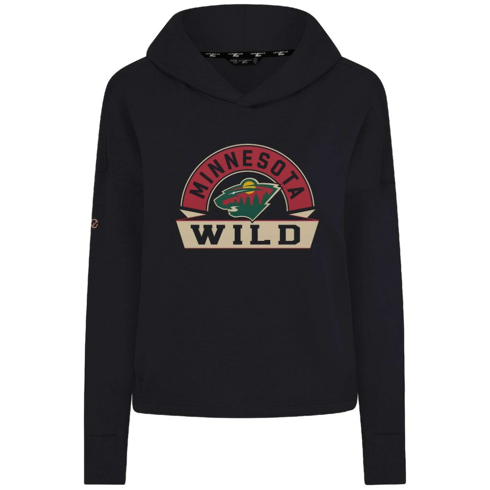 Minnesota Wild Levelwear Women's Sweet Banner Arch Tri-Blend Cropped Pullover Hoodie - Black | NHL Clearance