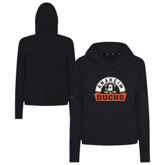 Anaheim Ducks Levelwear Women's Sweet Banner Arch Tri-Blend Cropped Pullover Hoodie - Black | NHL Lifestyle