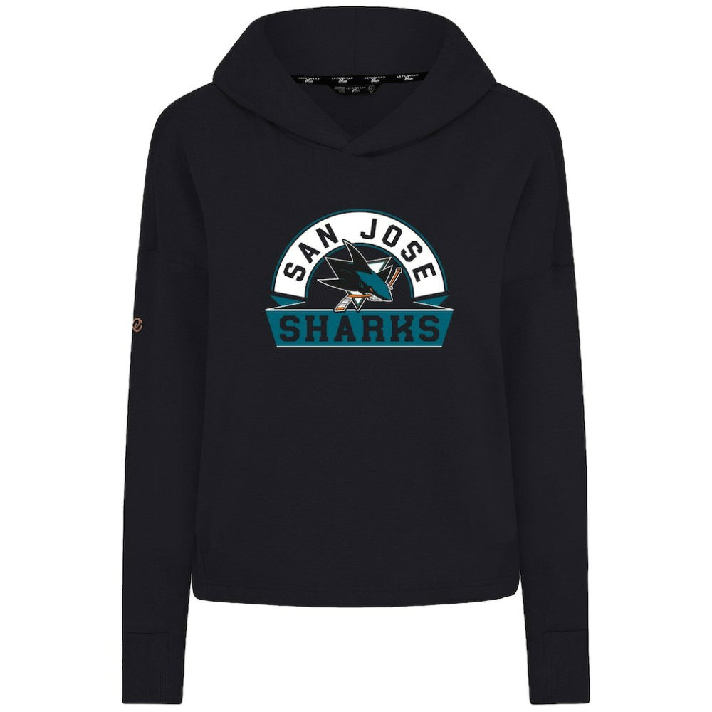 San Jose Sharks Levelwear Women's Sweet Banner Arch Tri-Blend Cropped Pullover Hoodie - Black | NHL Clearance