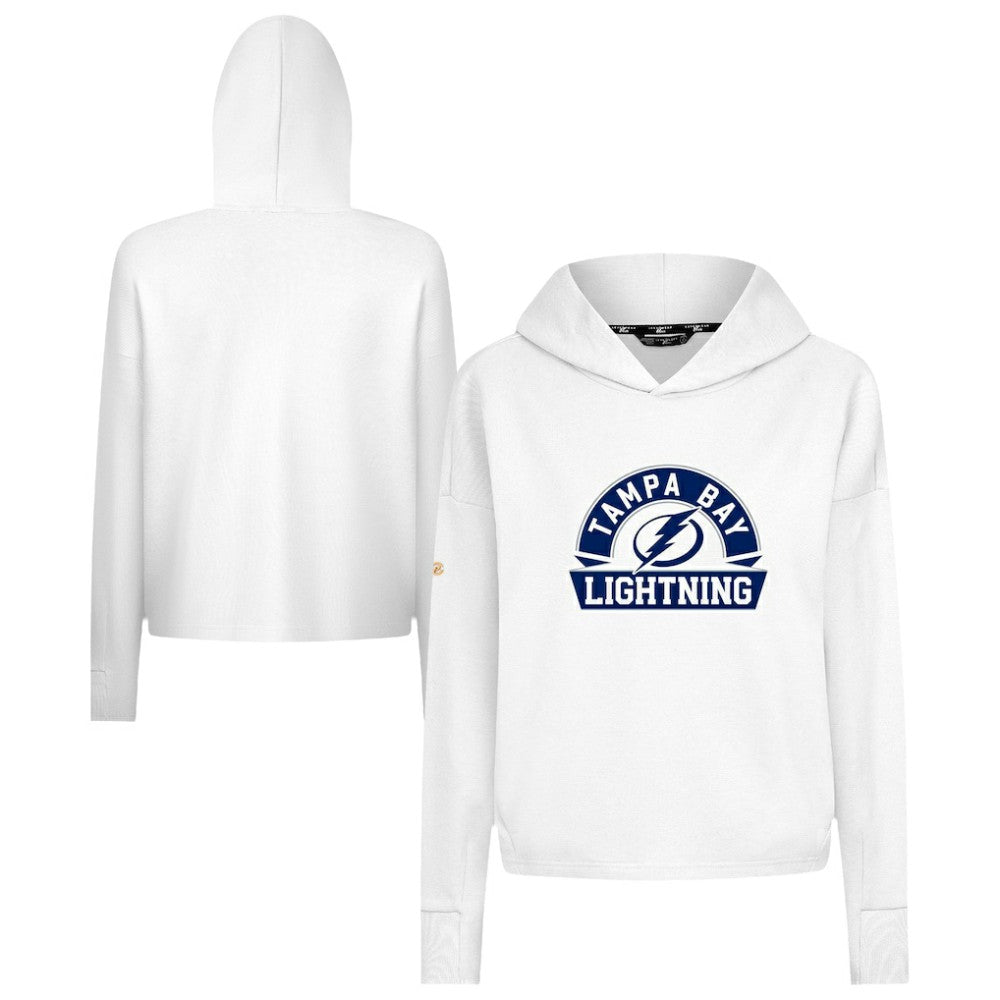Tampa Bay Lightning Levelwear Women's Sweet Banner Arch Tri-Blend Cropped Pullover Hoodie - White | NHL Clearance