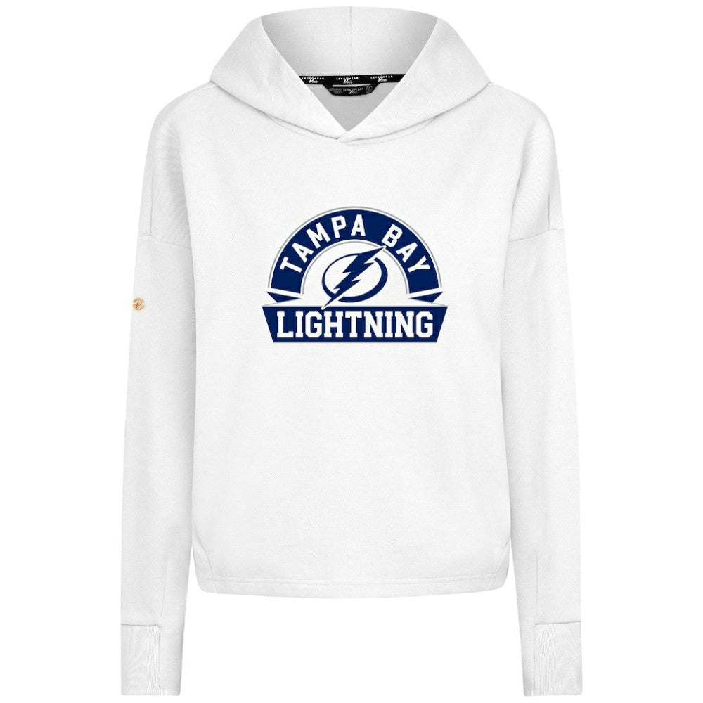 Tampa Bay Lightning Levelwear Women's Sweet Banner Arch Tri-Blend Cropped Pullover Hoodie - White | NHL Clearance