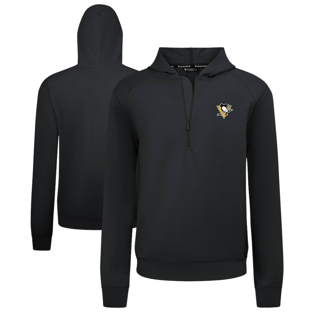 Pittsburgh Penguins Levelwear Technic Quarter-Zip Pullover Hoodie - Black | NHL Clearance