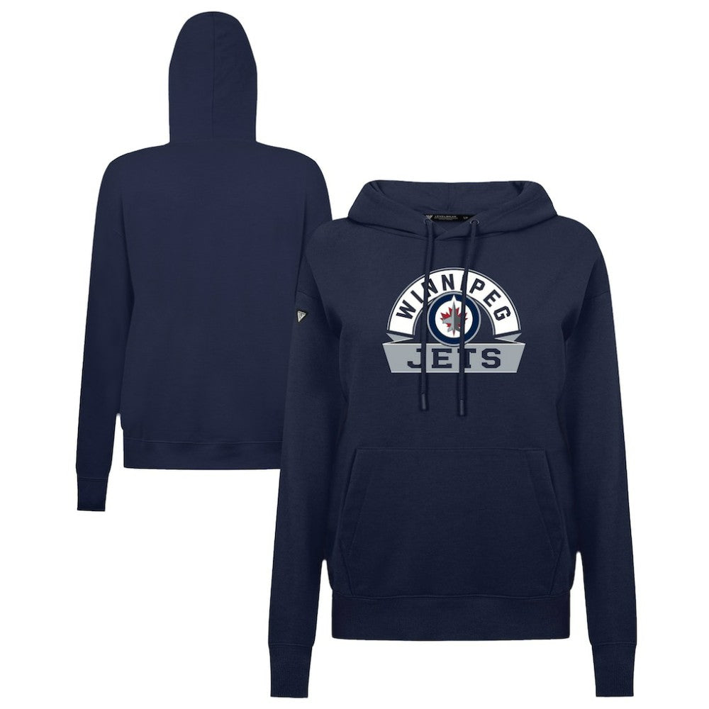 Winnipeg Jets Levelwear Women's Adorn Banner Arch Pullover Hoodie - Navy | NHL Clearance