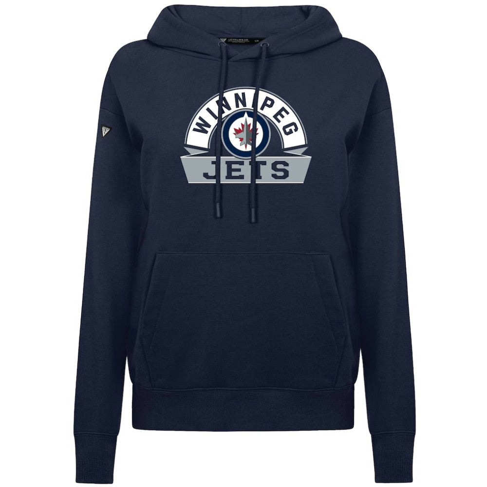 Winnipeg Jets Levelwear Women's Adorn Banner Arch Pullover Hoodie - Navy | NHL Clearance