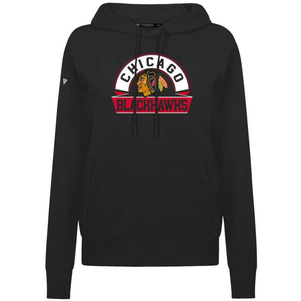 Chicago Blackhawks Levelwear Women's Adorn Banner Arch Pullover Hoodie - Black | NHL online