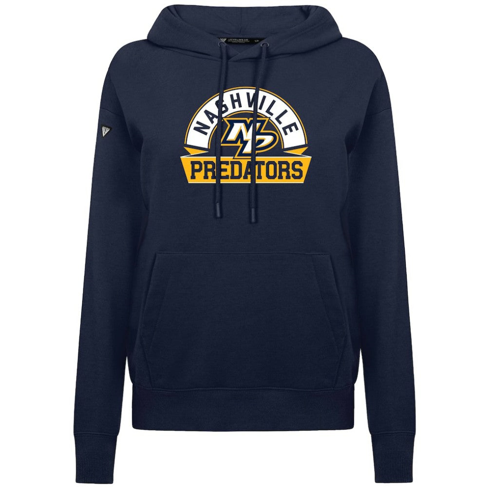 Nashville Predators Levelwear Women's Adorn Banner Arch Pullover Hoodie - Navy | NHL Lifestyle
