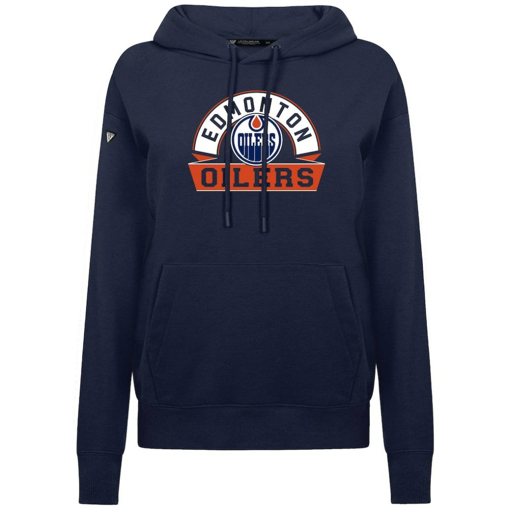 Edmonton Oilers Levelwear Women's Adorn Banner Arch Pullover Hoodie - Navy | NHL discount