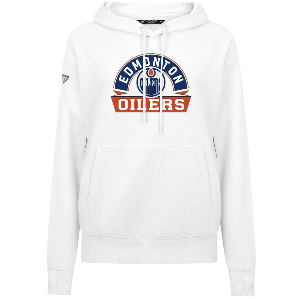 Edmonton Oilers Levelwear Women's Adorn Banner Arch Pullover Hoodie - White | NHL on sale