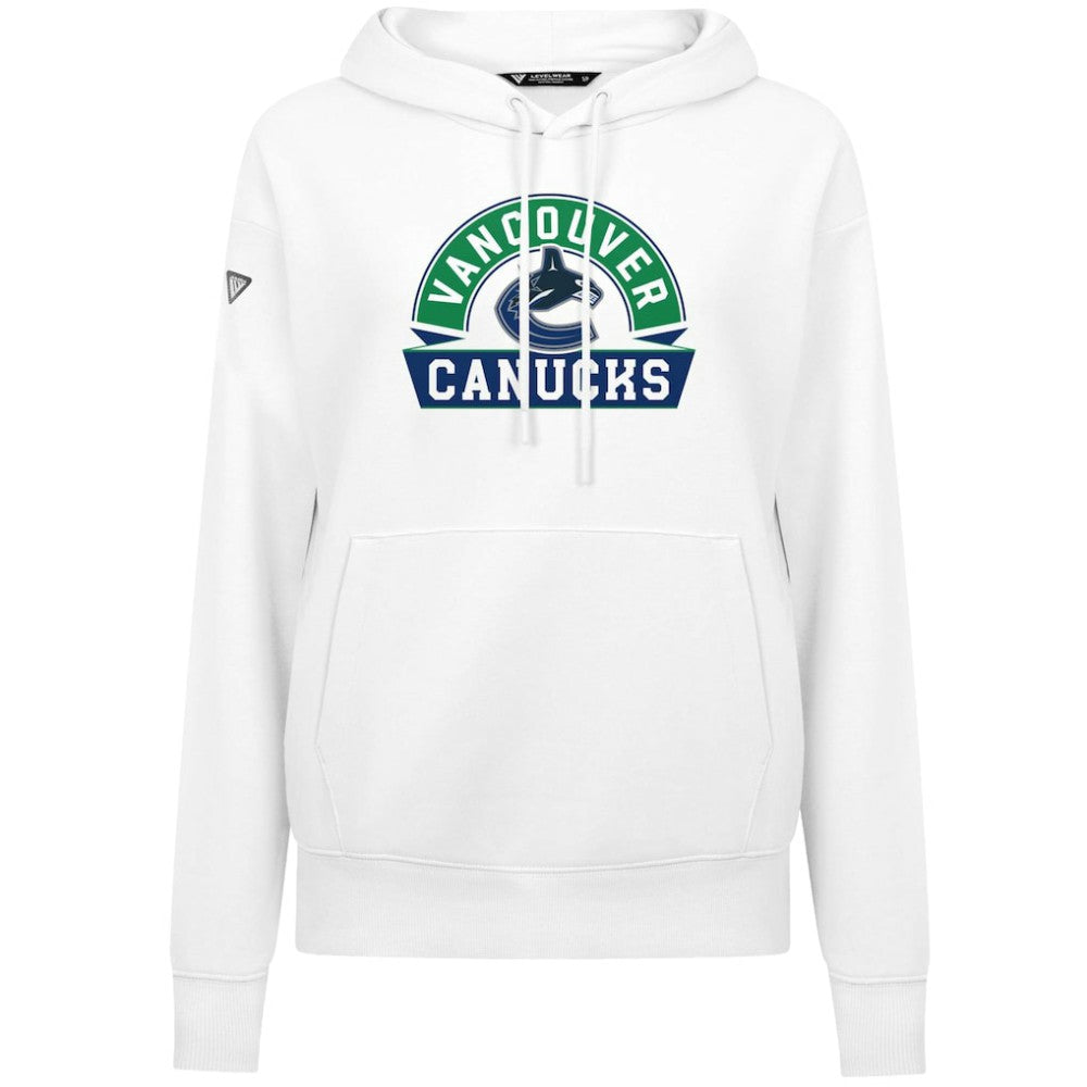 Vancouver Canucks Levelwear Women's Adorn Banner Arch Pullover Hoodie - White | NHL near me