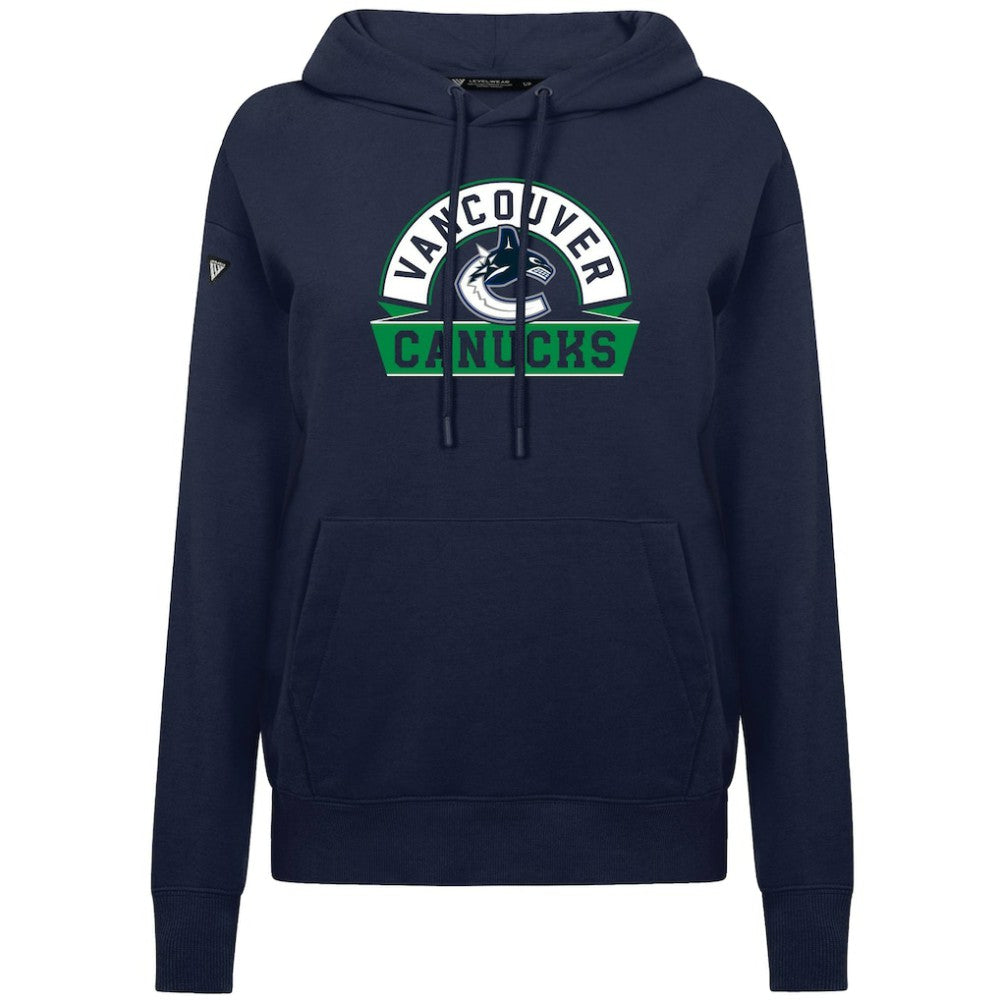 Vancouver Canucks Levelwear Women's Adorn Banner Arch Pullover Hoodie - Navy | NHL discount