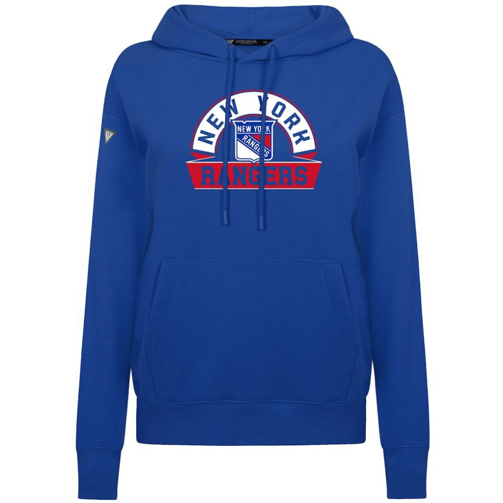 New York Rangers Levelwear Women's Adorn Banner Arch Pullover Hoodie - Royal | NHL online