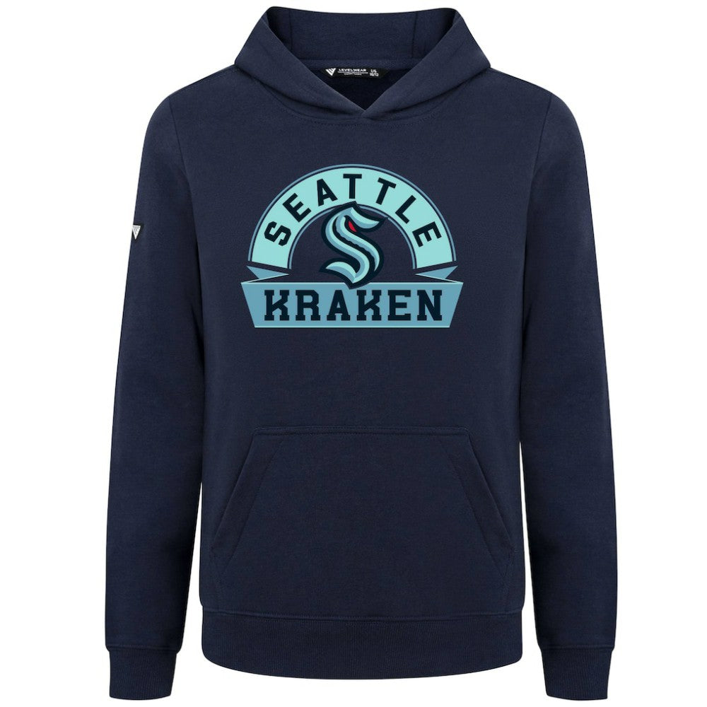 Seattle Kraken Levelwear Youth Podium Banner Arch Pullover Hoodie - Navy | NHL Clearance