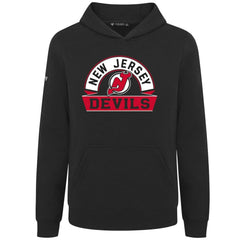 New Jersey Devils Levelwear Youth Podium Banner Arch Pullover Hoodie - Black | NHL Clearance