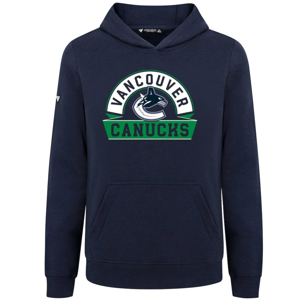 Vancouver Canucks Levelwear Youth Podium Banner Arch Pullover Hoodie - Navy | NHL Clearance