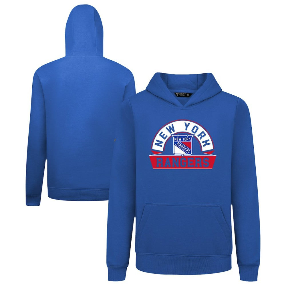 New York Rangers Levelwear Youth Podium Banner Arch Pullover Hoodie - Royal | NHL Clearance