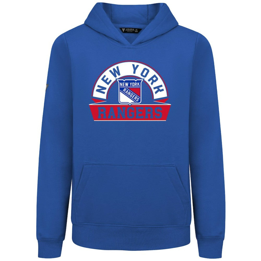 New York Rangers Levelwear Youth Podium Banner Arch Pullover Hoodie - Royal | NHL Clearance