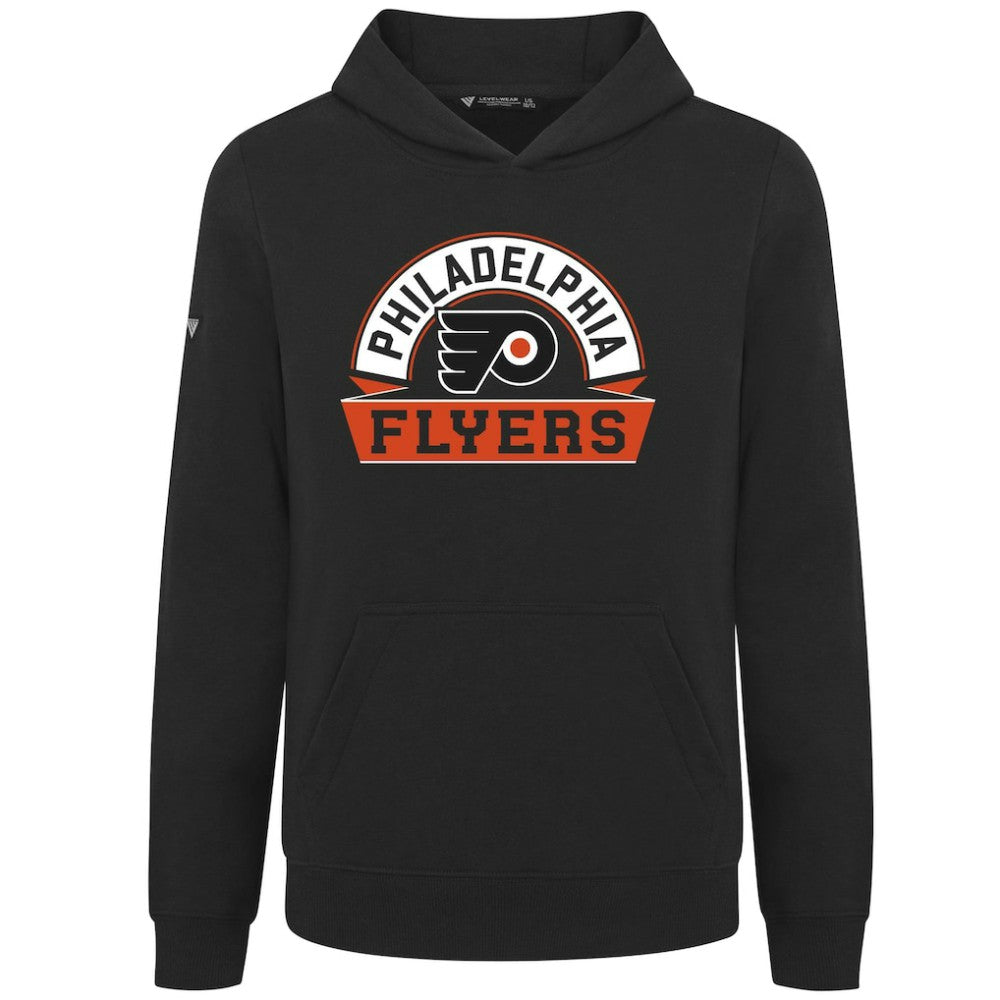 Philadelphia Flyers Levelwear Youth Podium Banner Arch Pullover Hoodie - Black | NHL Clearance