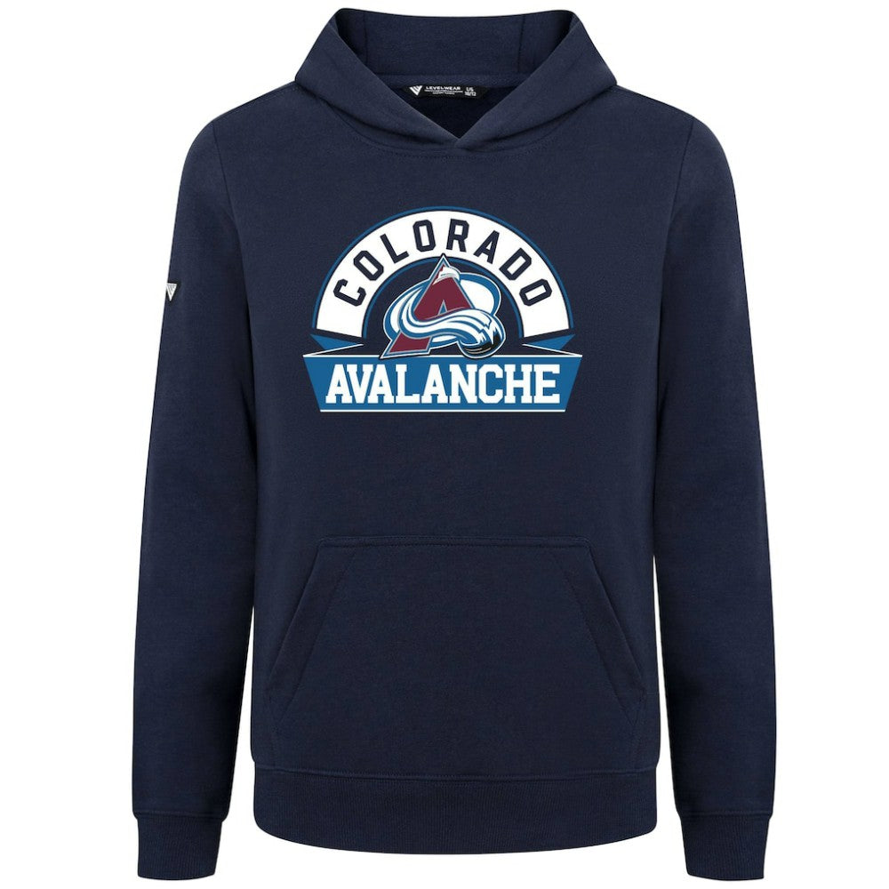 Colorado Avalanche Levelwear Youth Podium Banner Arch Pullover Hoodie - Navy | NHL Lifestyle