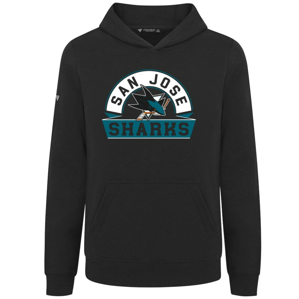 San Jose Sharks Levelwear Youth Podium Banner Arch Pullover Hoodie - Black | NHL online