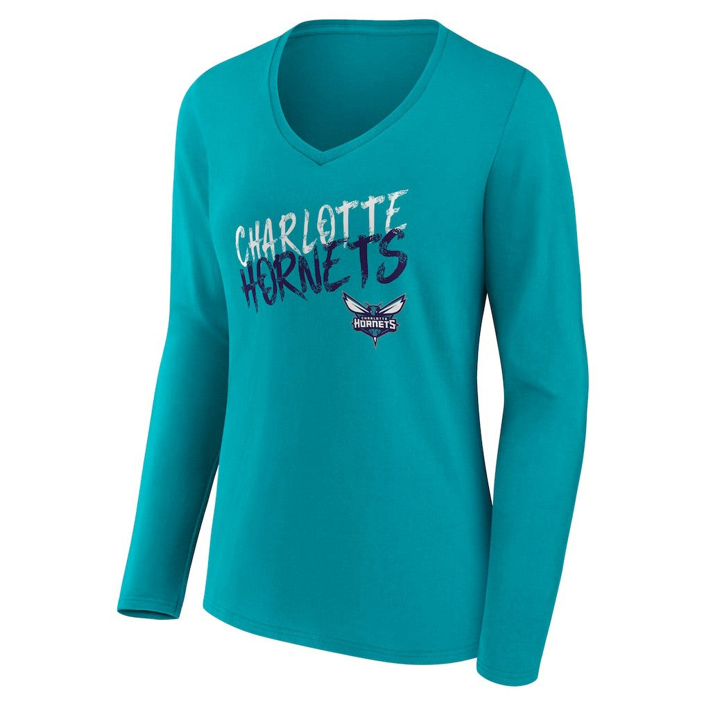 Charlotte Hornets Women's Hustle Custom Long Sleeve V-Neck T-Shirt Teal