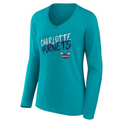 Charlotte Hornets Women's Hustle Custom Long Sleeve V-Neck T-Shirt Teal