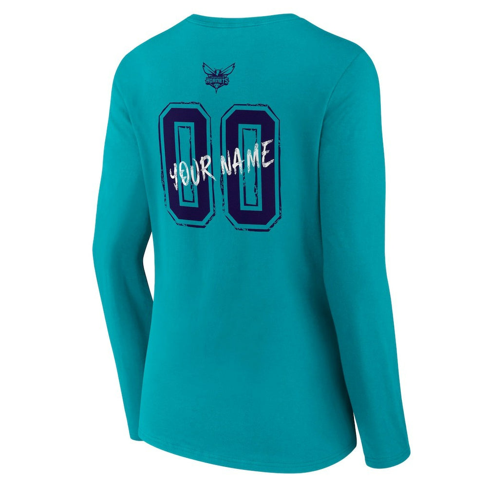 Charlotte Hornets Women's Hustle Custom Long Sleeve V-Neck T-Shirt Teal