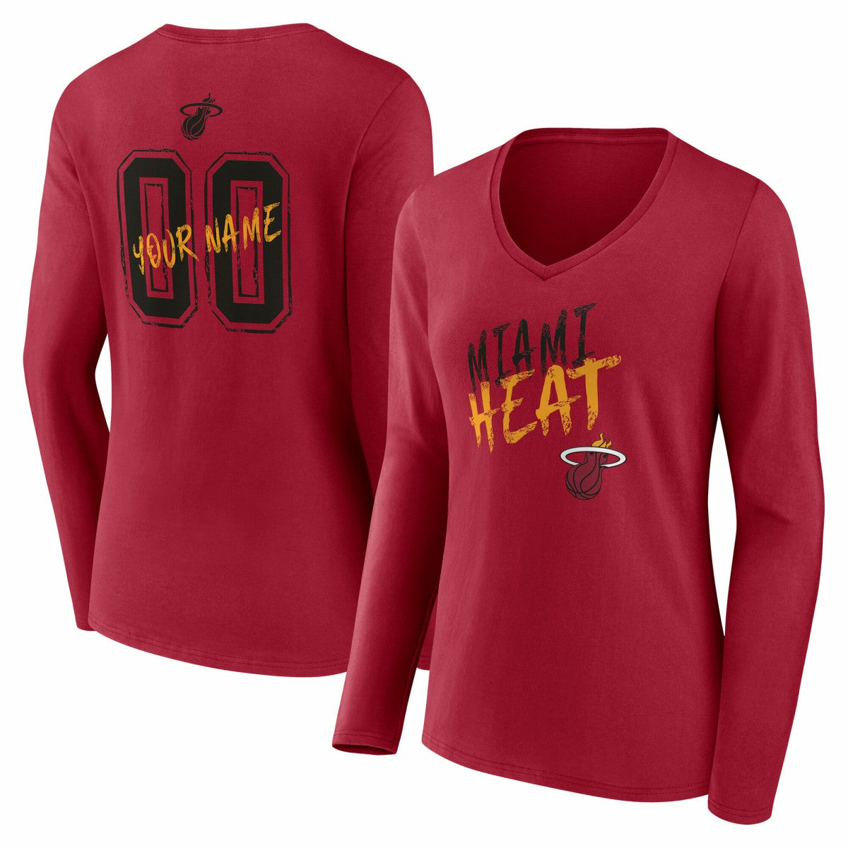 Miami Heat Women's Hustle Custom Long Sleeve V-Neck T-Shirt Red