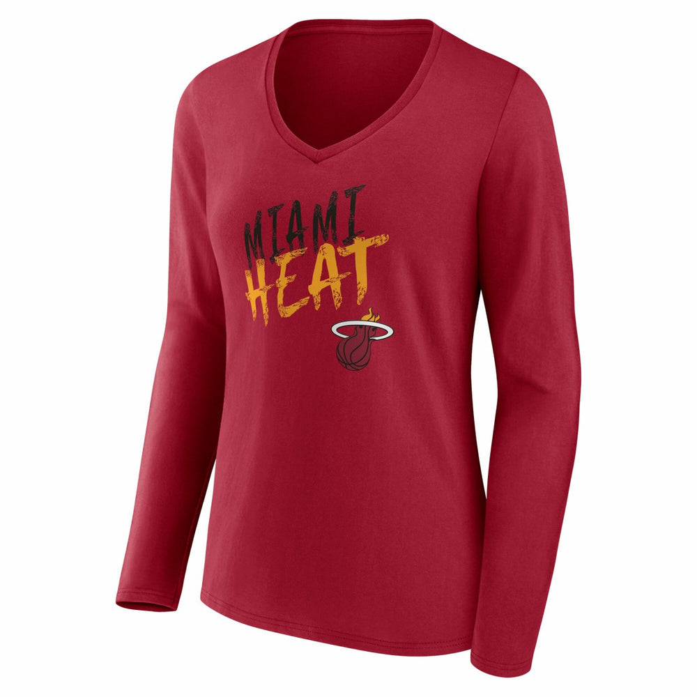 Miami Heat Women's Hustle Custom Long Sleeve V-Neck T-Shirt Red