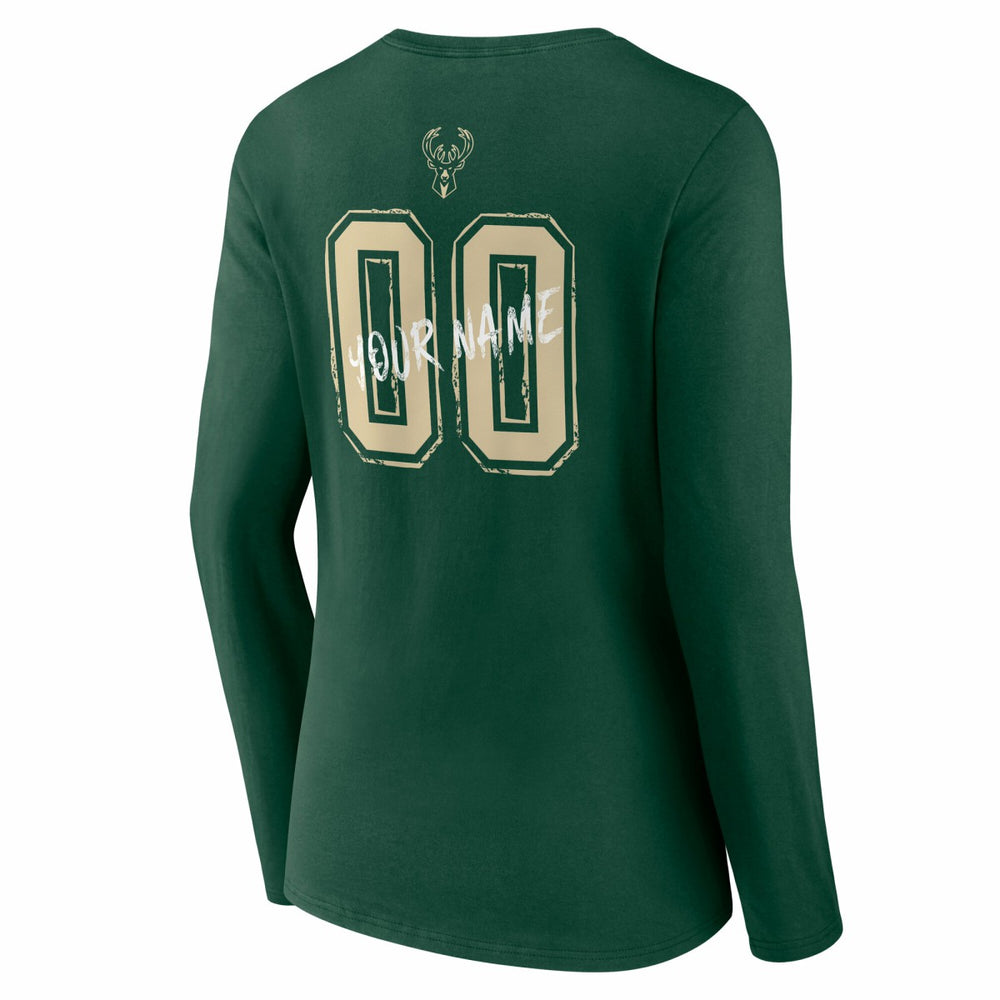 Milwaukee Bucks Women's Hustle Custom Long Sleeve V-Neck T-Shirt Hunter Green