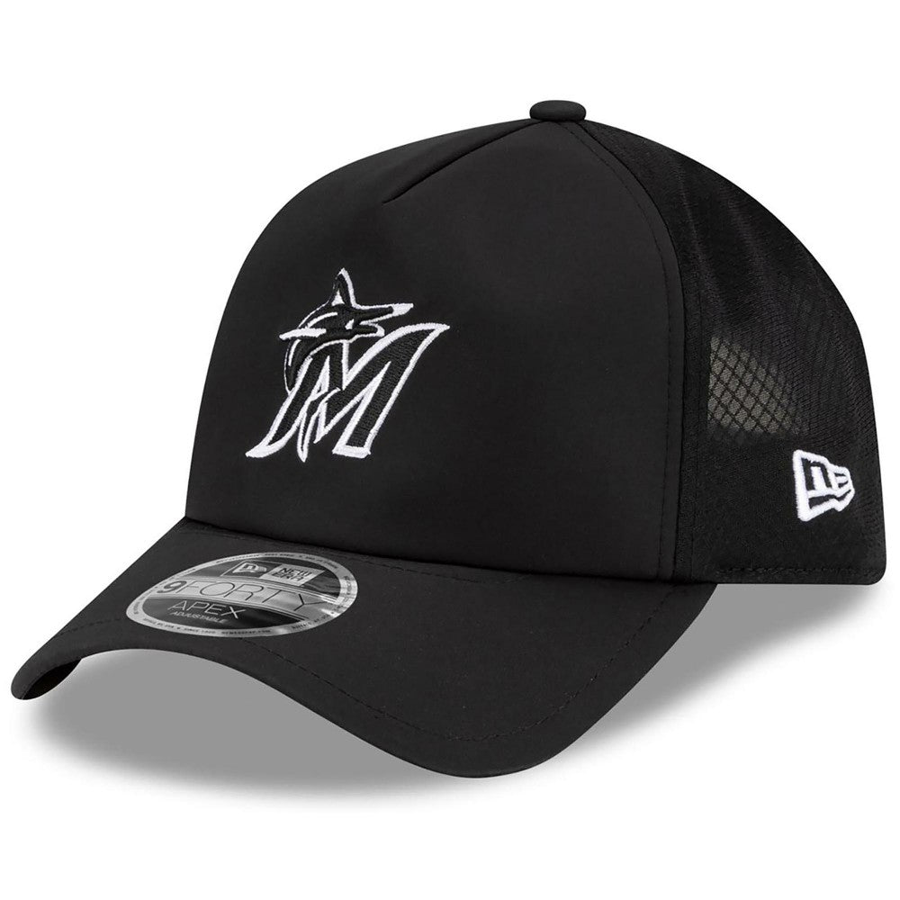 Miami Marlins New Era 2026 Batting Practice Apex 9FORTY Adjustable Trucker Hat Near Me