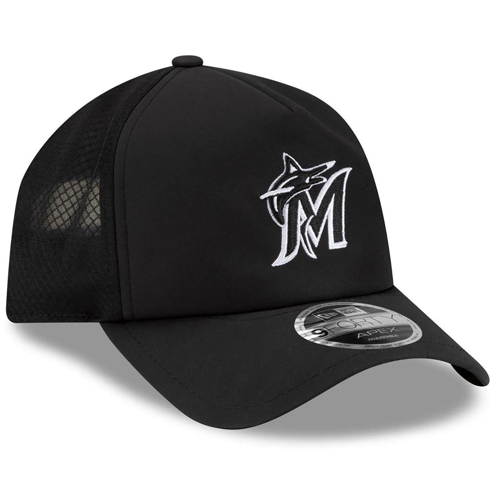 Miami Marlins New Era 2026 Batting Practice Apex 9FORTY Adjustable Trucker Hat Near Me