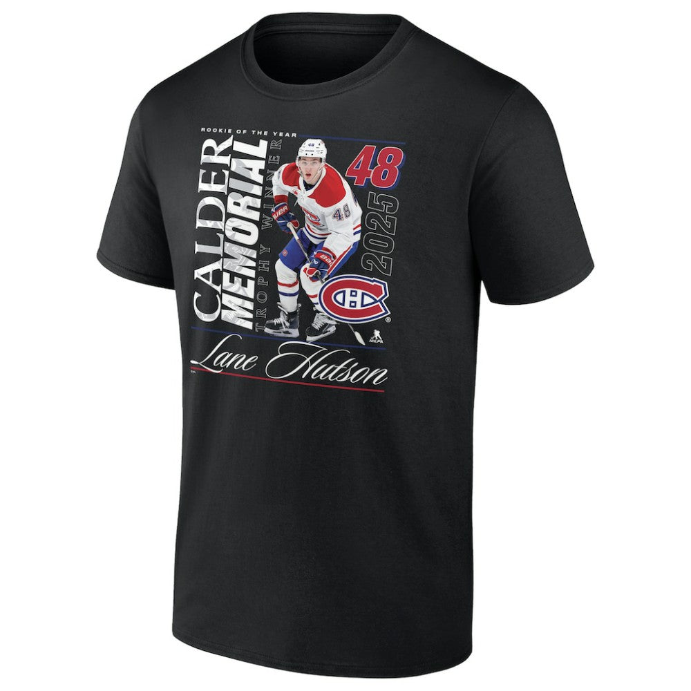 Lane Hutson Montreal Canadiens 2025 Calder Memorial Trophy Winner T-Shirt - Black | NHL near me