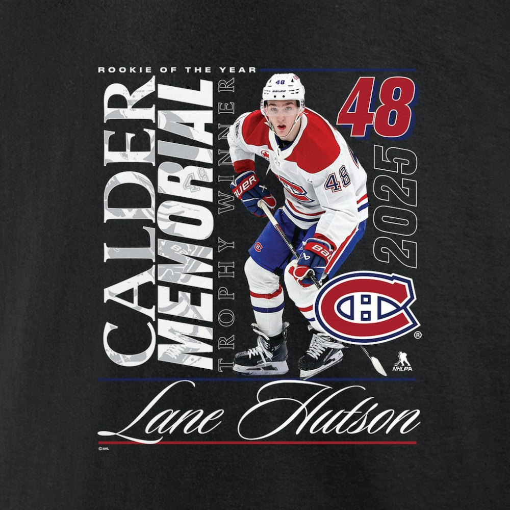 Lane Hutson Montreal Canadiens 2025 Calder Memorial Trophy Winner T-Shirt - Black | NHL near me