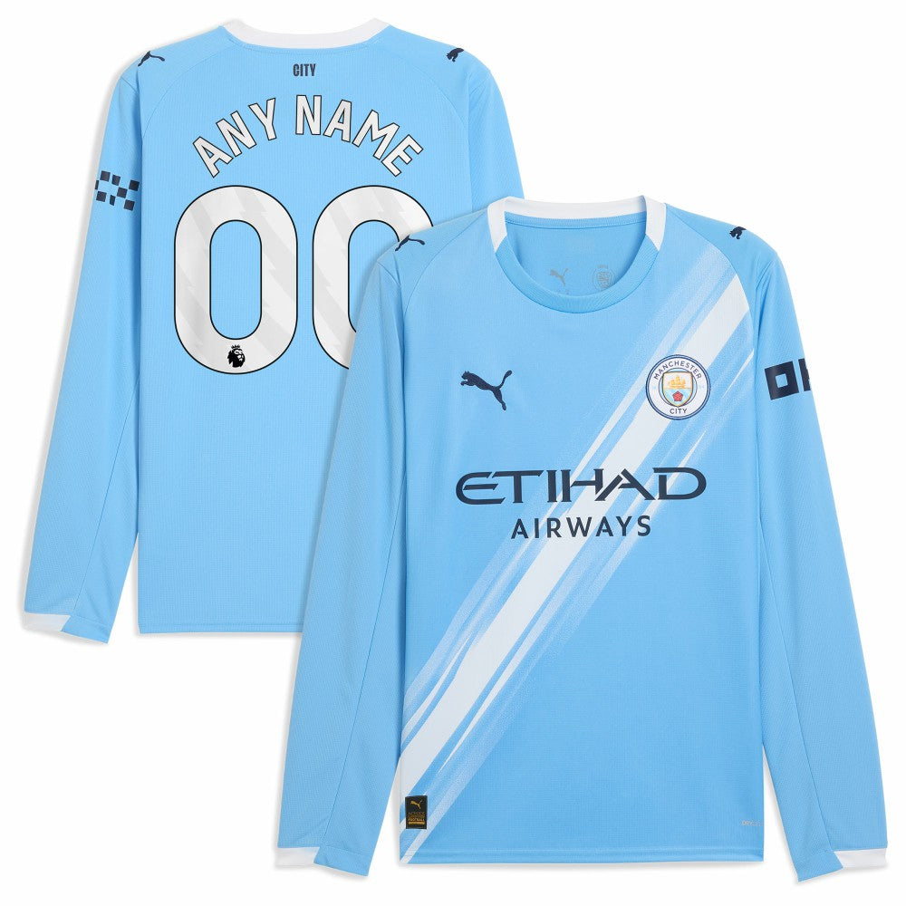Puma - Manchester City 2025/26 Home Replica Long Sleeve Custom Jersey - Sky Blue