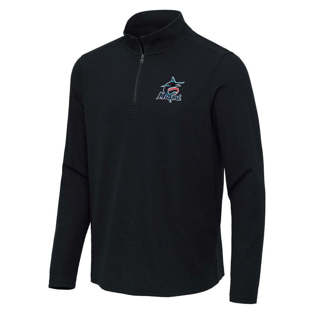 Miami Marlins Antigua Sync Tri-Blend Quarter-Zip Pullover Outlet
